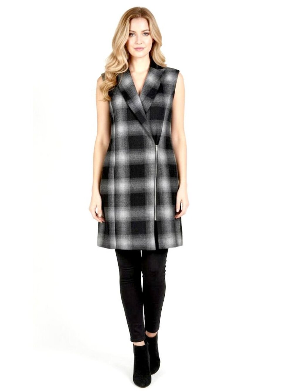 WAYF Wool Plaid Zippered Sleeveless Tunic Vest Size X Small